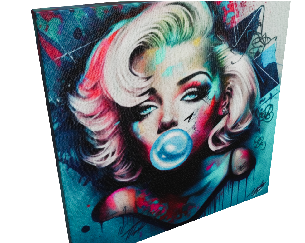 Stretched Printed Canvas / Marilyn Monroe with Pink booble gum / Unique Wall Art Print