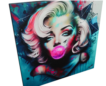 Large Stretched Printed Canvas / Marilyn Monroe with Blue booble gum / Unique Wall Art Print