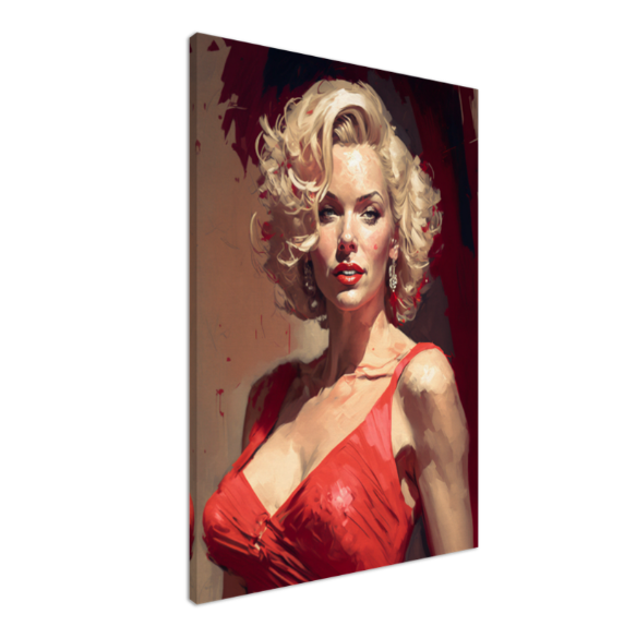 Marilyn Monroe in red dress / Large Stretched Printed Canvas / Modern Wall Art Print