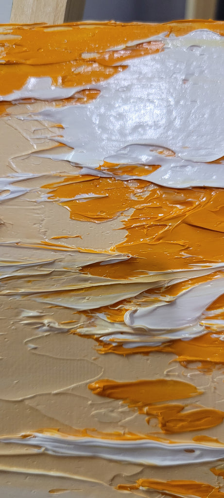 Minimalist Orange Abstract Impasto Oil Painting on Canvas – Large – Oil on Canvas – {{ product.title }} canvas artwork by Tanya Mirelle – modern wall decor – original artwork for home, living room, office, or gallery – original artwork by BETSY-ART GALLERY