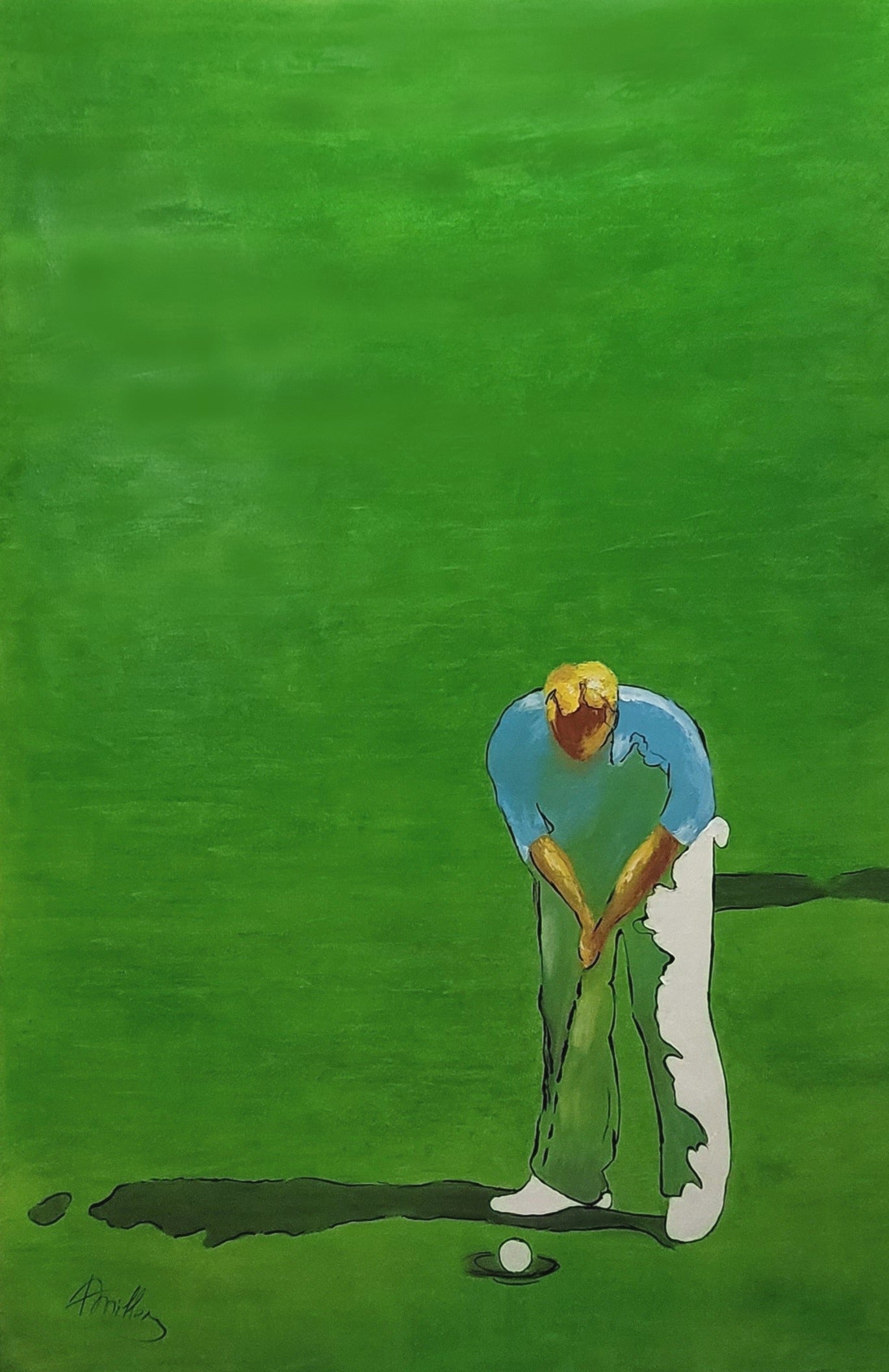 LARGE Modern Abstract Golf Painting on Canvas, Green Painting, Golf Man Art, Modern Interior Design, Sports Art for Office