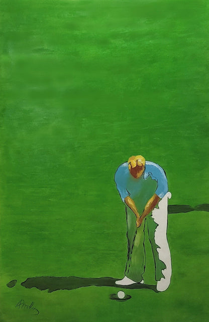 LARGE Modern Abstract Golf Painting on Canvas, Green Painting, Golf Man Art, Modern Interior Design, Sports Art for Office