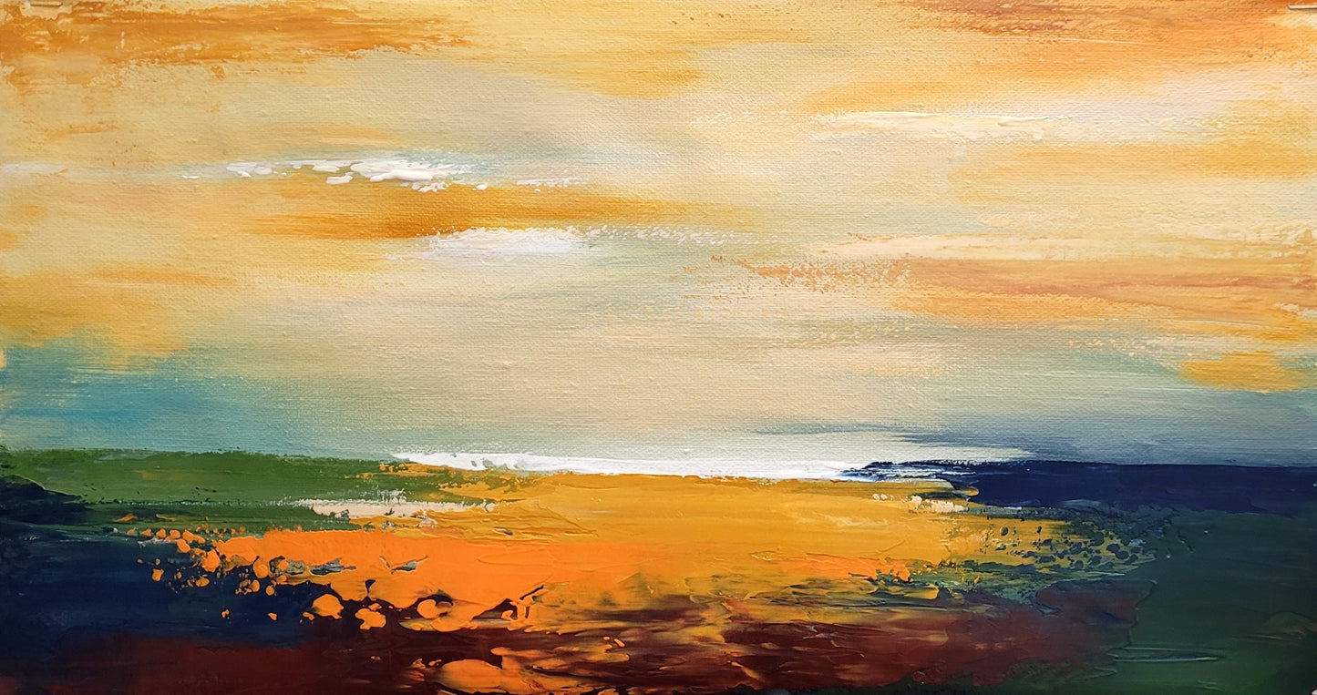 Modern Abstract Seascape Art, Sunset Impasto Oil Painting on Canvas for Bedroom, Living room