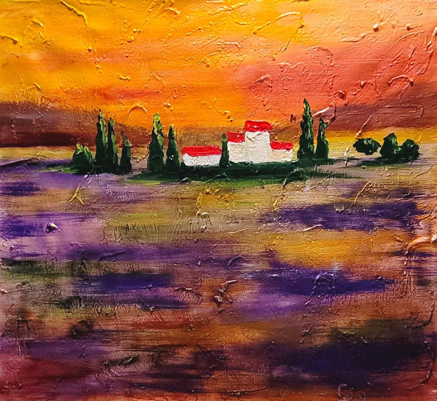 Sunset Landscape - Abstract Painting on Canvas, Mediterranean Art, Textured Wall Art for Living room,Bedroom