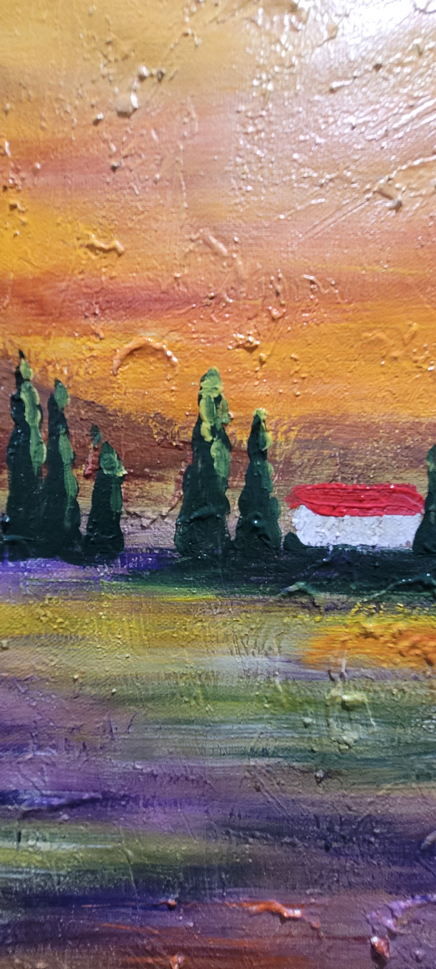 Sunset Landscape - Abstract Painting on Canvas, Mediterranean Art, Textured Wall Art for Living room,Bedroom