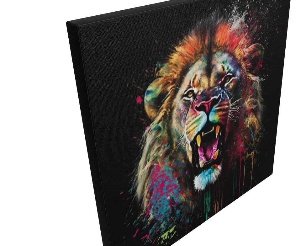 Bold Color Abstract Lion - Stretched Printed Canvas -Modern Wall Art Print