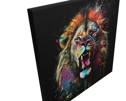 Bold Color Abstract Lion - Stretched Printed Canvas -Modern Wall Art Print