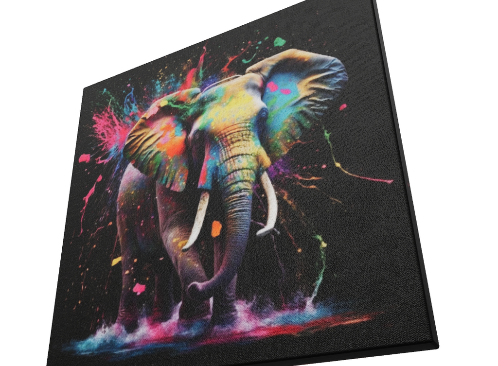 Colorful Abstract Elephant Wall Art – Modern Wildlife Canvas Print – Large – Oil on Canvas – {{ product.title }} canvas artwork by Tanya Mirelle – modern wall decor – original artwork for home, living room, office, or gallery – original artwork by BETSY-ART GALLERY