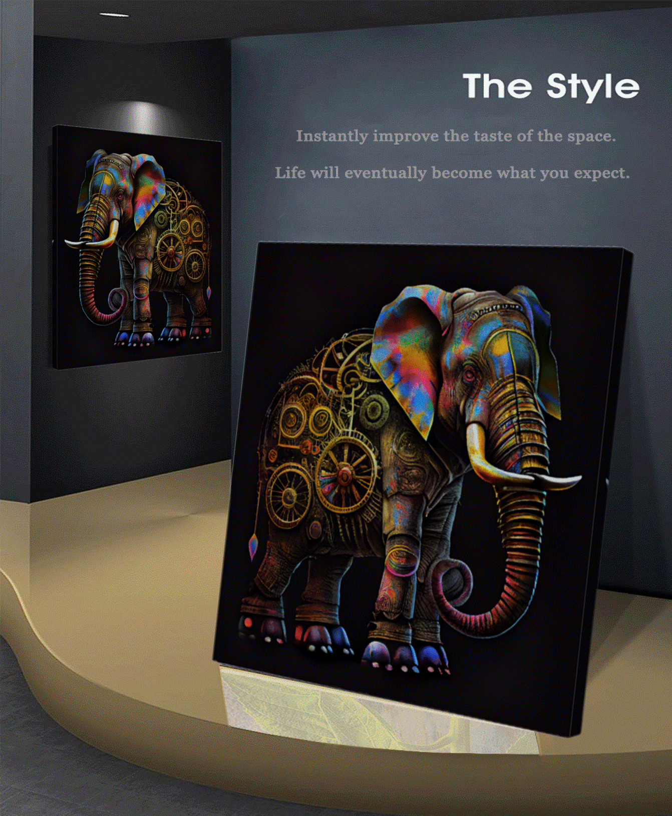 Mechanical Elephant / Stretched Printed Canvas / Unique Wall Art Print