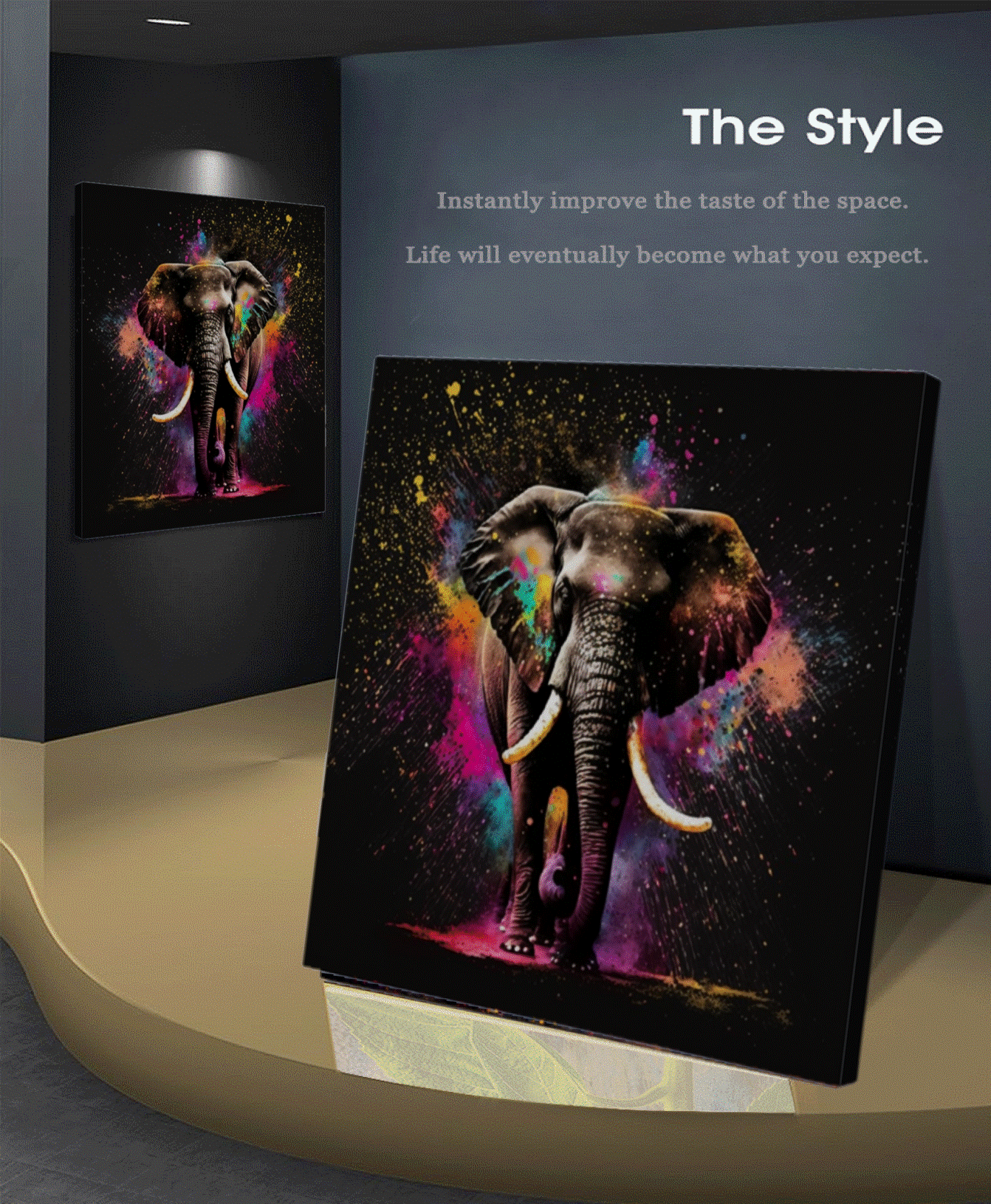 Vivod Colorful Elephant - Stretched Printed Canvas - Unique Wall Art Print