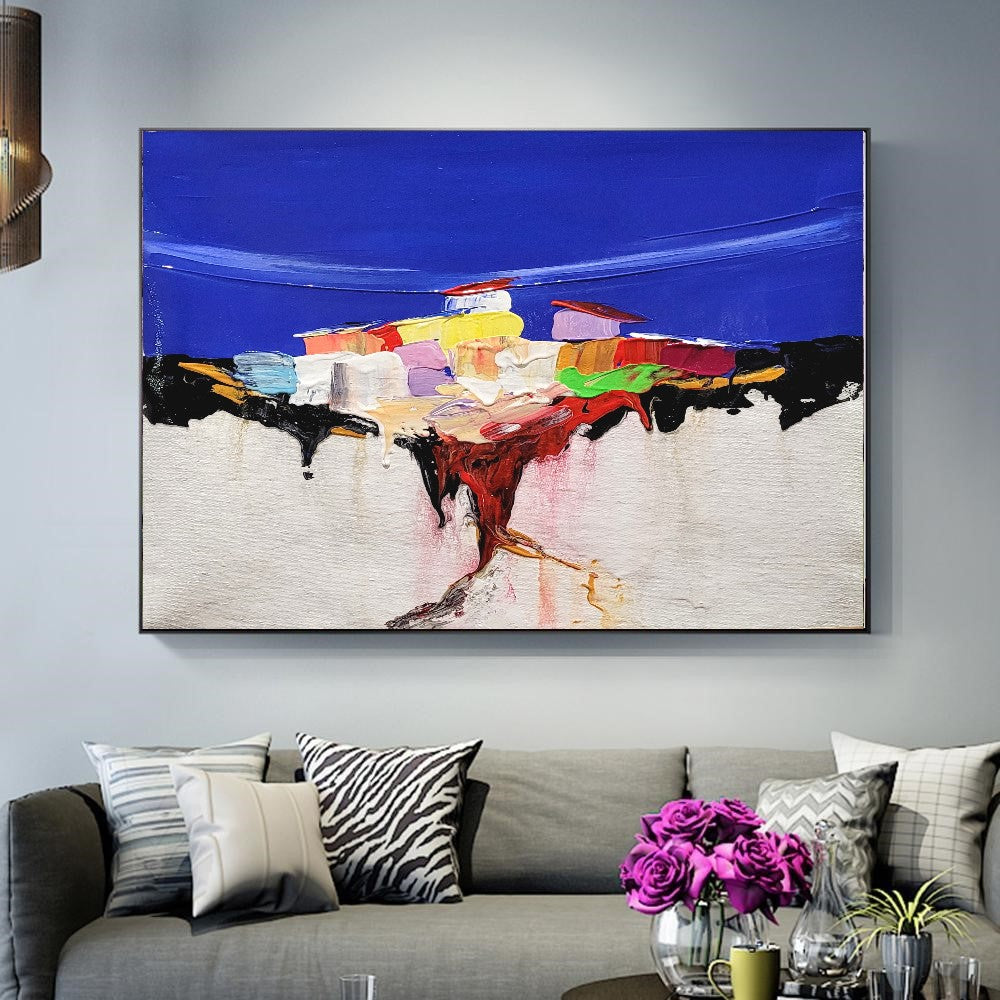 LARGE Abstract Landscape Wall Art, Colorful Impasto Oil Painting on Canvas for Living room