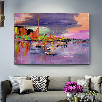 LARGE Abstract Impasto Oil Painting on Canvas, Mediterranean Seashore, Modern Wall Art for Bedroom, Living room