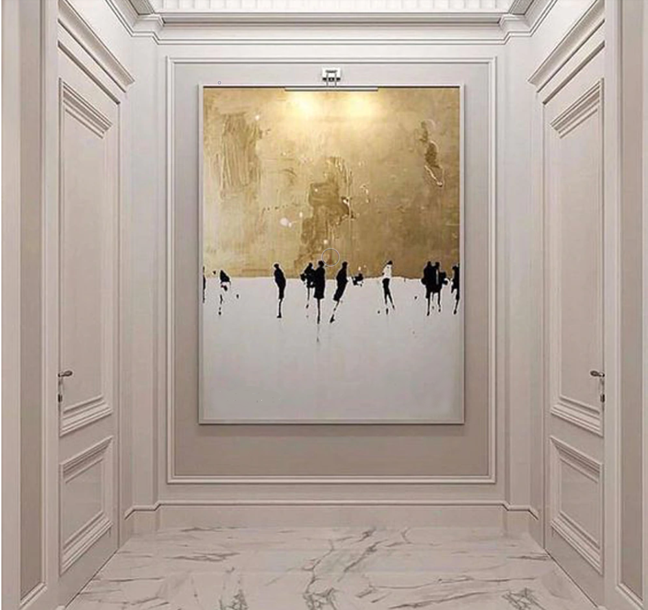 LARGE Gold White Wall Art, Golden Horizon - Modern Abstract Impasto Oil Painting on Canvas for Living Room