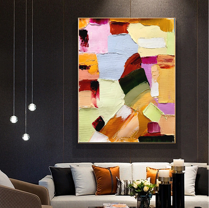 Large Modern Abstract Impasto Oil Painting on Canvas, Colorful Textured Wall Art for living room