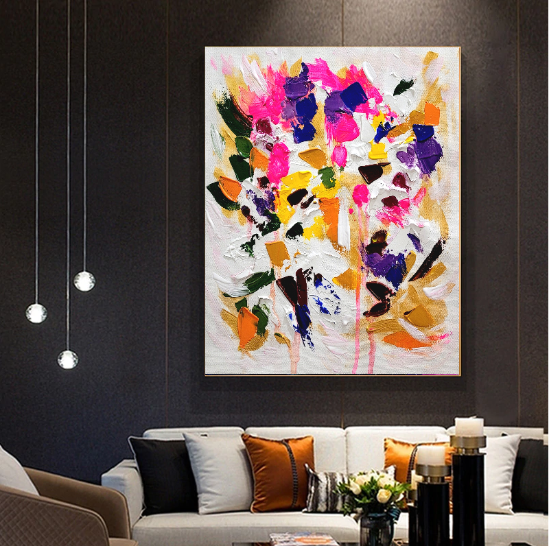 Blooming Radiance - Large Modern Abstract Impasto Oil Painting on Canvas, Colorful Textured Wall Art