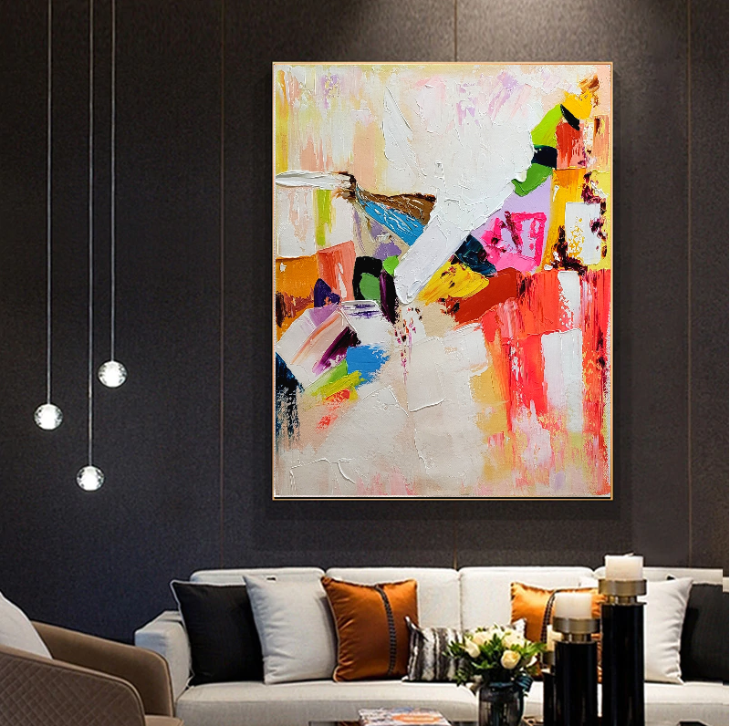 LARGE Modern Abstract Art, Colorful Impasto Oil Painting on Canvas, Vibrant Contemporary rt for Living room