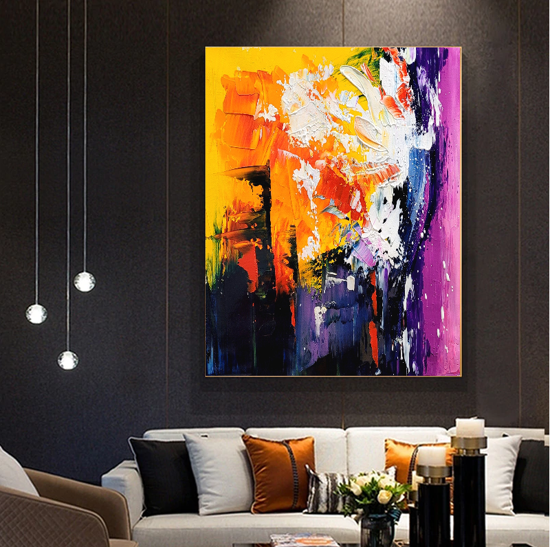 Radiant Explosion - Large Modern Abstract Impasto Acrylic Painting on Canvas, Colorful Textured Wall Art