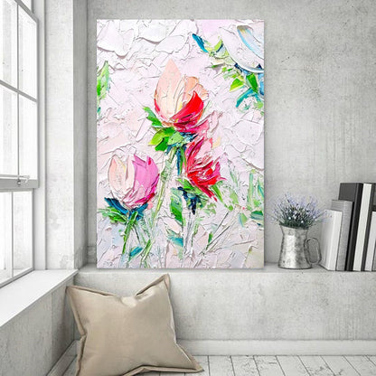 Blooming Beauty, Impasto Textured Floral Oil Painting on Canvas - Original Artwork for Living room