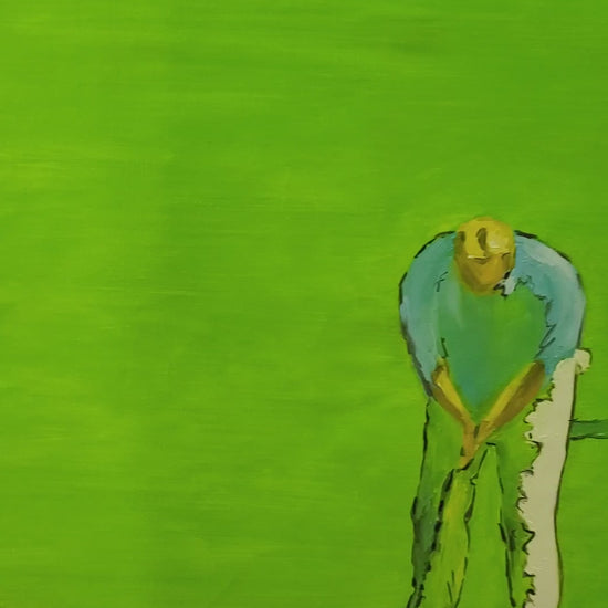 abstract golf painting, golf art, impasto oil painting, modern art, sports art, contemporary wall decor, green canvas, textured painting, golfer artwork, golf decor, unique home decor, minimalist art, fine art, sports enthusiasts gift, palette knife painting, art for office, statement piece, modern interior design, original painting, vibrant colors, handcrafted art