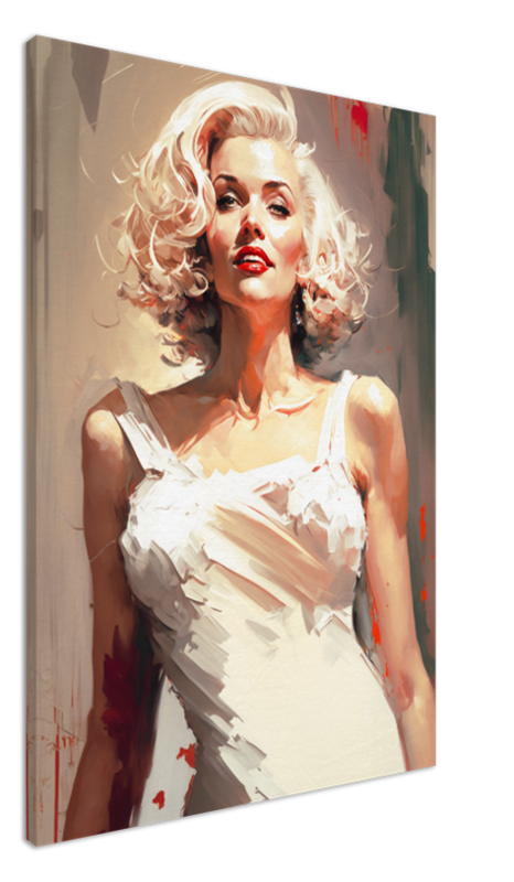 Marilyn Monroe in white dress / Large Stretched Printed Canvas / Modern Wall Art Print