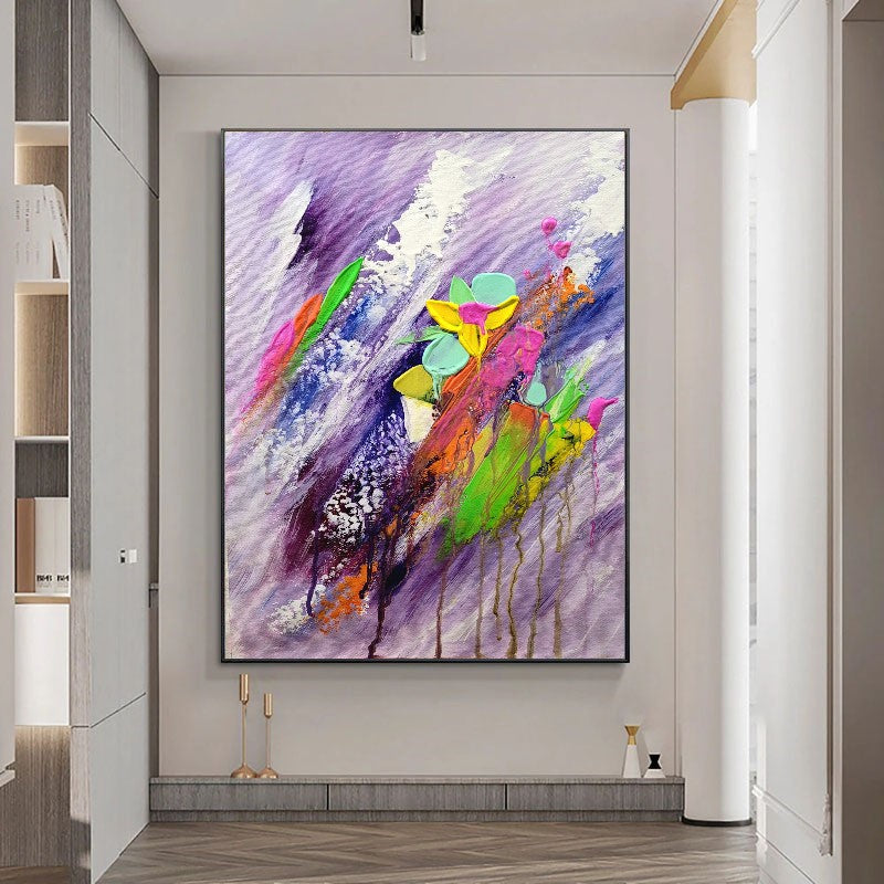 Moden Abstract Art, Floral Acrylic Painting on Canvas for living room