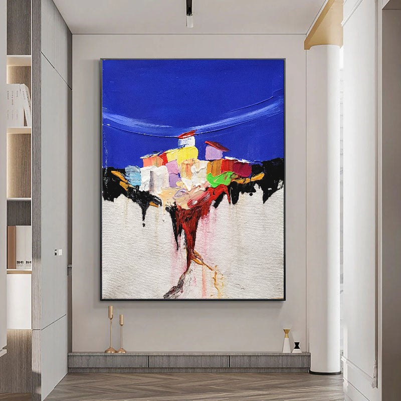 LARGE Abstract Landscape Wall Art, Colorful Impasto Oil Painting on Canvas for Living room