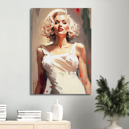 Marilyn Monroe in white dress / Large Stretched Printed Canvas / Modern Wall Art Print