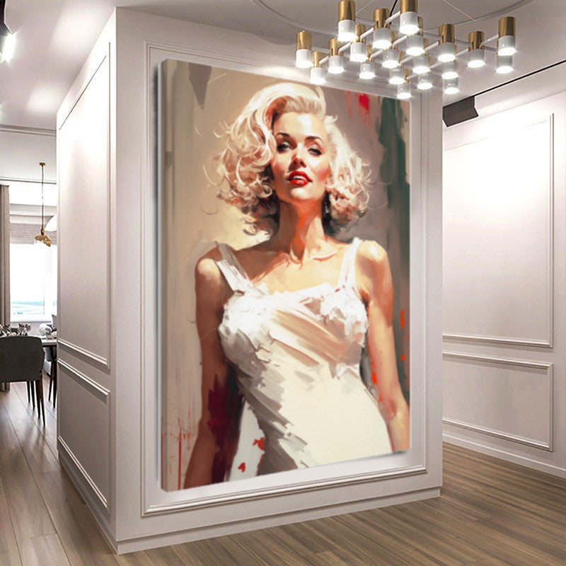 Marilyn Monroe in white dress / Large Stretched Printed Canvas / Modern Wall Art Print