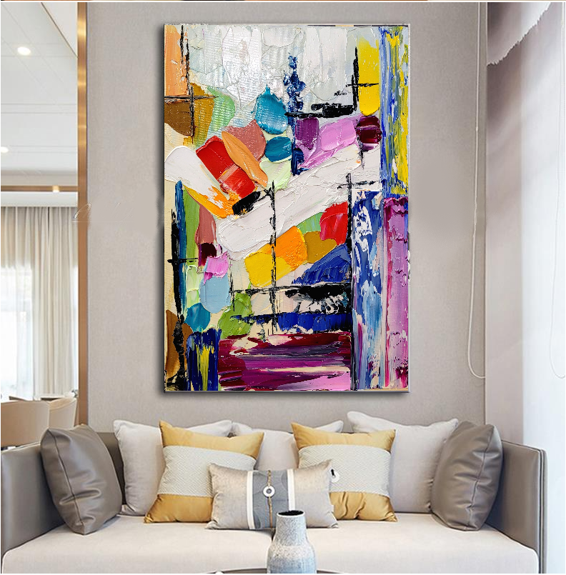 Large Abstract Paintings for living room, Impasto Oil Painting on Canvas, Colorful Modern Wall Art, Unique Painting