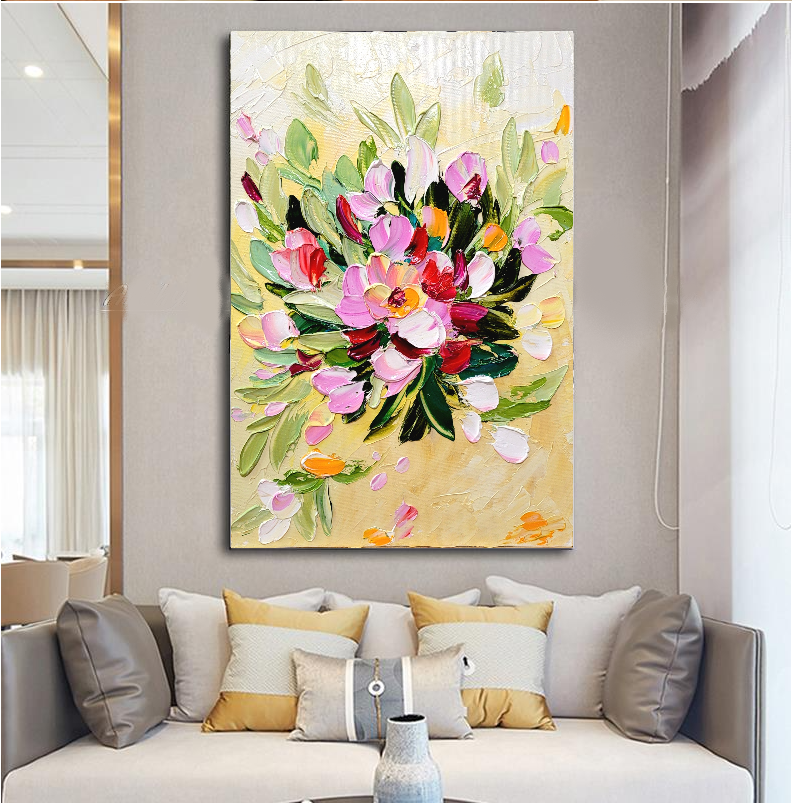 LARGE Floral Impasto Oil Painting on Canvas, Textured Abstract Flowers, Colorful Modern Wall Art Decor