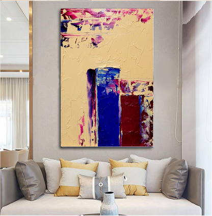 LARGE Impasto Oil Painting on Canvas, Geometric Minimalist Art, Vivid Color Contemporary Art Decor