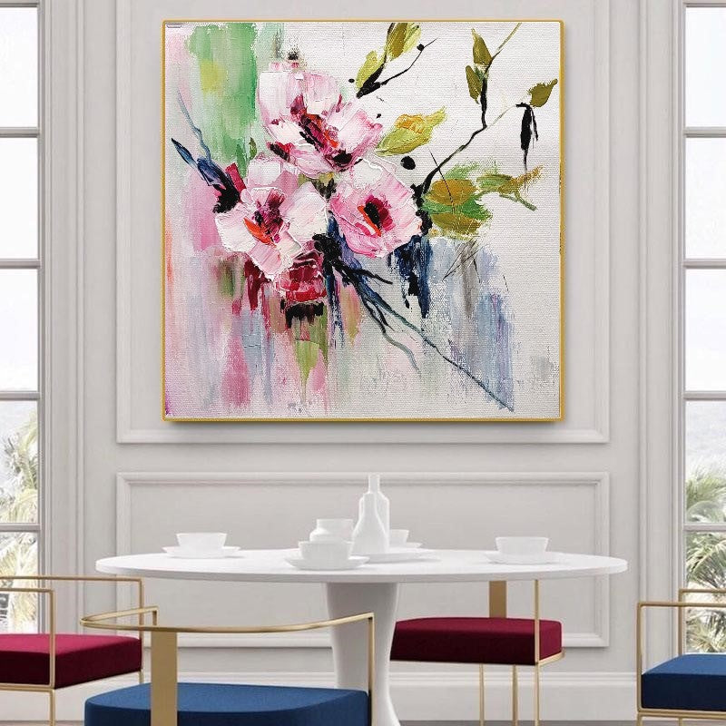 Large Impasto Textured Floral Oil Painting on Canvas - Original Artwork, Colorful Textured Wall Art