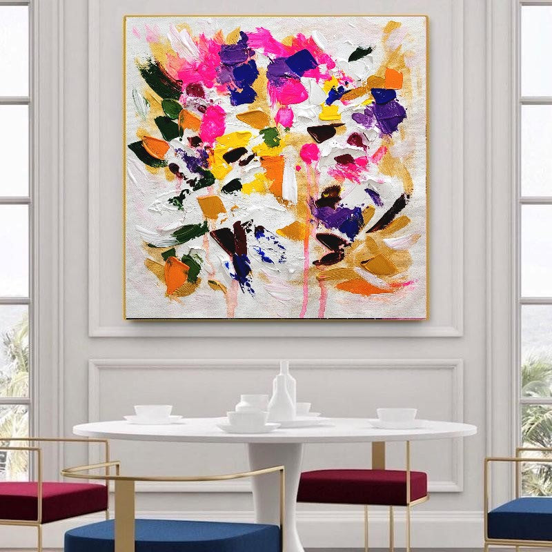 Blooming Radiance - Large Modern Abstract Impasto Oil Painting on Canvas, Colorful Textured Wall Art