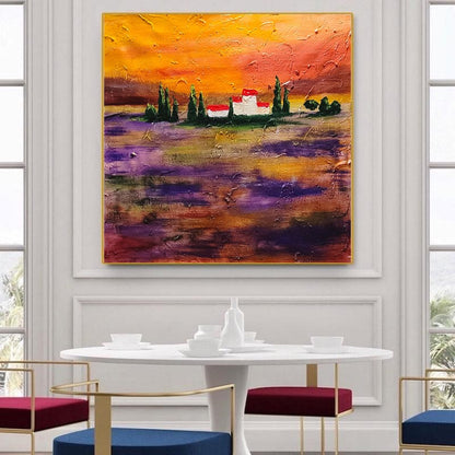 Sunset Landscape - Abstract Painting on Canvas, Mediterranean Art, Textured Wall Art for Living room,Bedroom