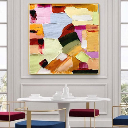 Large Modern Abstract Impasto Oil Painting on Canvas, Colorful Textured Wall Art for living room