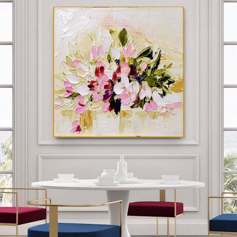 LARGE Floral Impasto Oil Painting on Canvas, Textured Pastel Colors Art, Abstract Modern Wall Art Decor