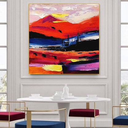 Fiery Twilight - Large Modern Abstract Impasto Oil Painting on Canvas, Colorful Textured Wall Art