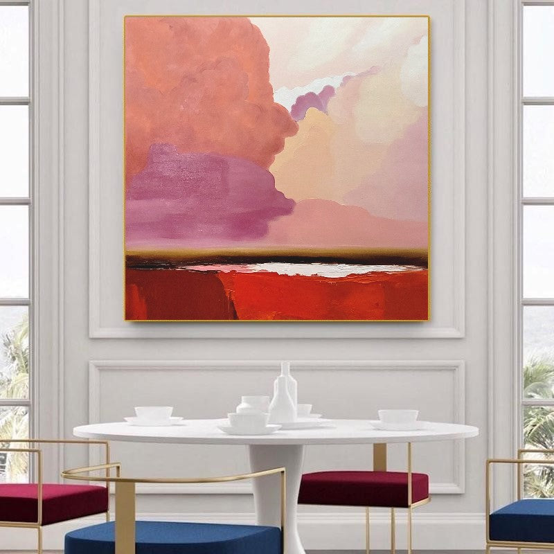 LARGE Modern Abstract Impasto Oil Painting on Canvas, Pink Landscape Art for Living room