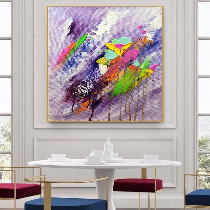 Moden Abstract Art, Floral Acrylic Painting on Canvas for living room