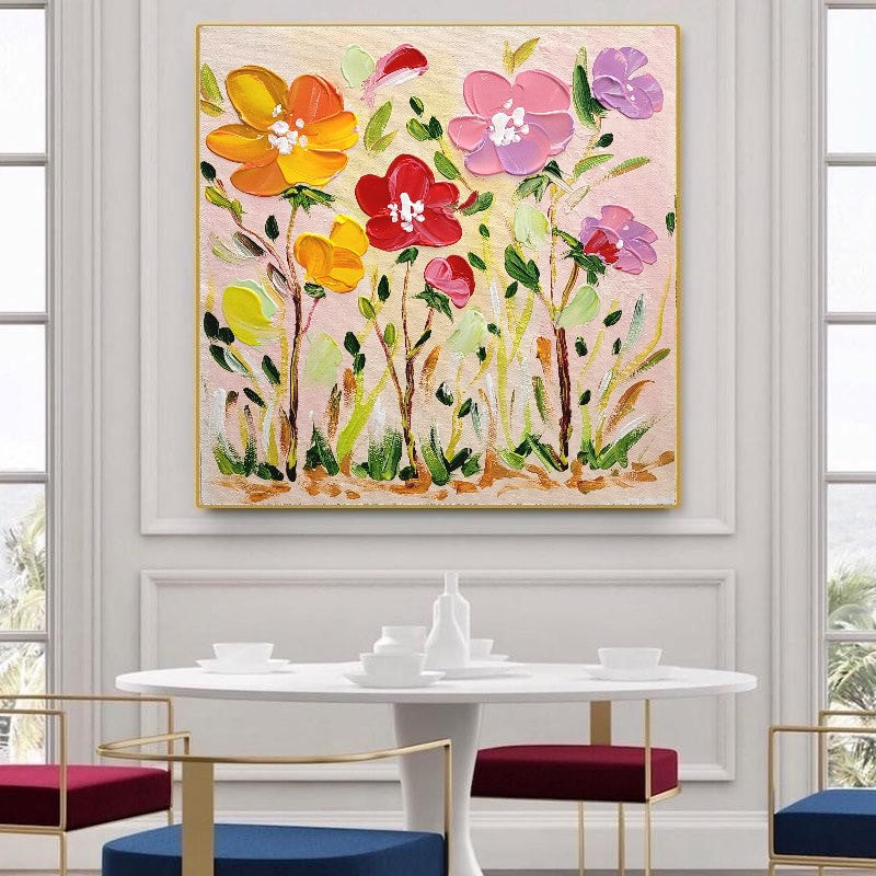 Blossoms in Bloom - Abstract Impasto Oil Painting on Canvas, Modern Abstract Floral Art for Living room, Bedroom