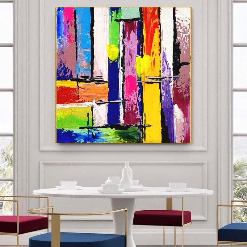 LARGE Colorful Impasto Abstract Painting, Canvas Art, Geometric Modern wall painting for living room