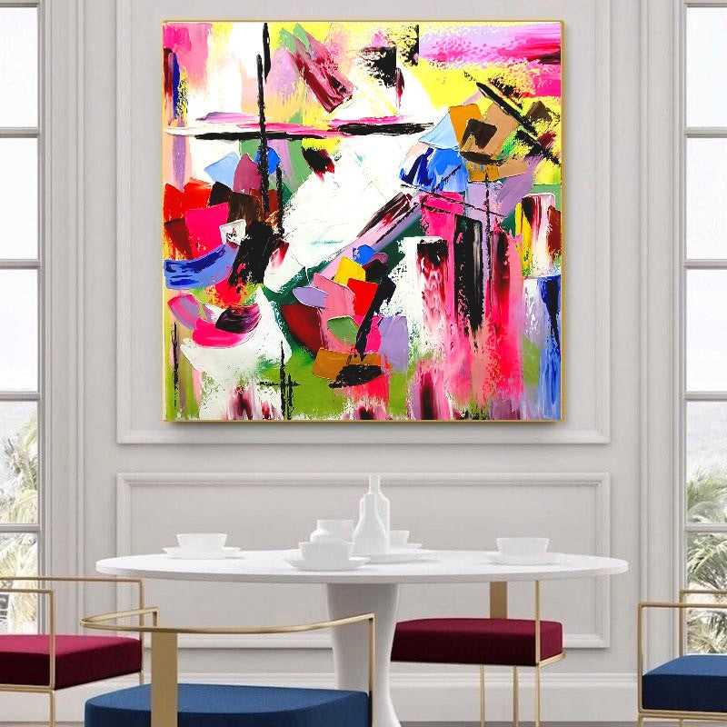 LARGE Modern Abstract Art, Vivid Pink Red Impasto Oil Painting on Canvas for Living Room