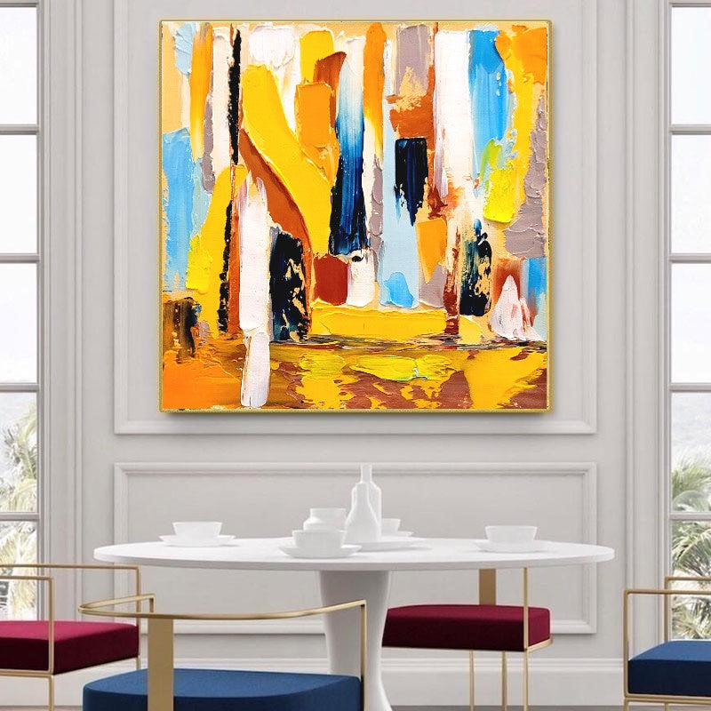 Modern Abstract Art, Vibrant Impasto Oil Painting on Canvas, Yellow Art, Handmade Art qork for Living room