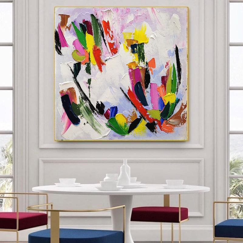 Modern Abstract Impasto Oil Painting on Canvas, Colorful Textured Wall Art for Living room