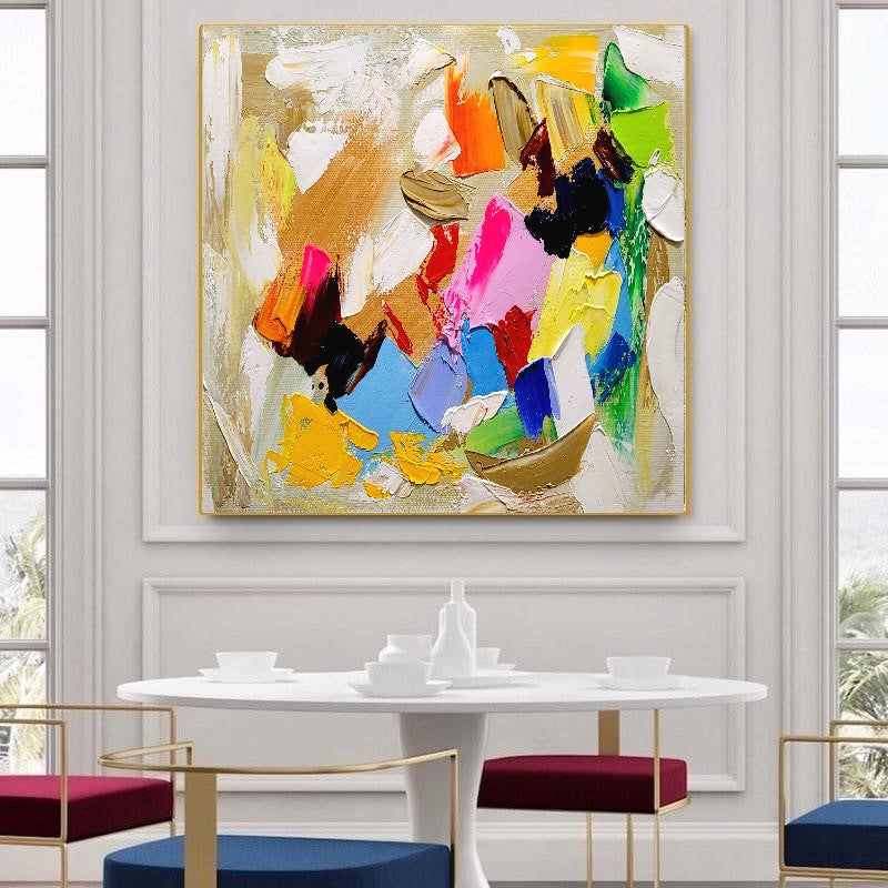 Modern Abstract Impasto Oil Painting on Canvas, Colorful Contemporary Art for Living room