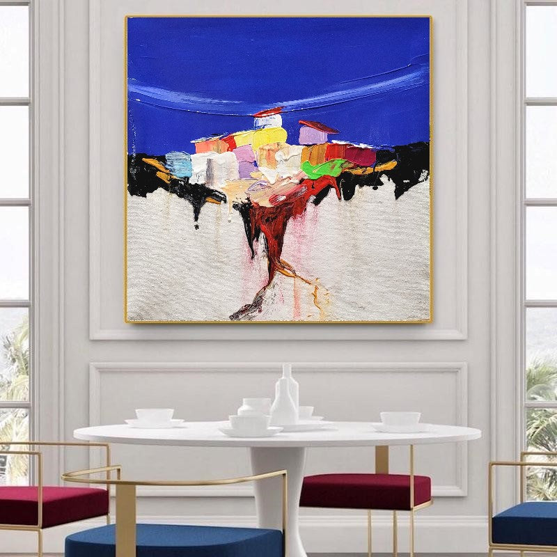 LARGE Abstract Landscape Wall Art, Colorful Impasto Oil Painting on Canvas for Living room