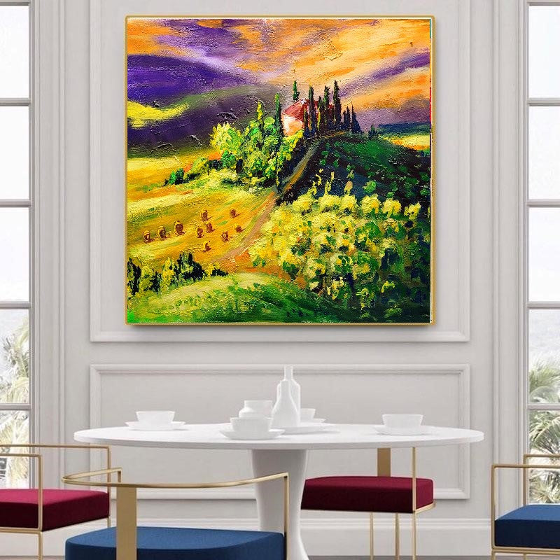 LARGE Abstract Impasto Oil Painting on Canvas, Toscana Italien Landscape, Textured Acrylic Art for Living room