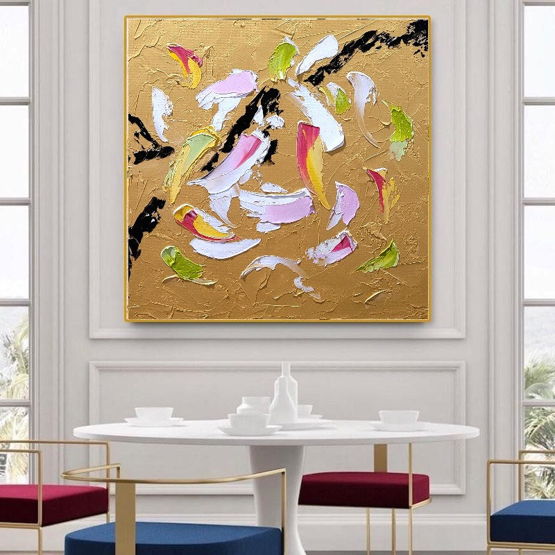 Modern Gold Abstract Art, Impasto Oil Painting on Canvas, Textured Wall Art for Living room