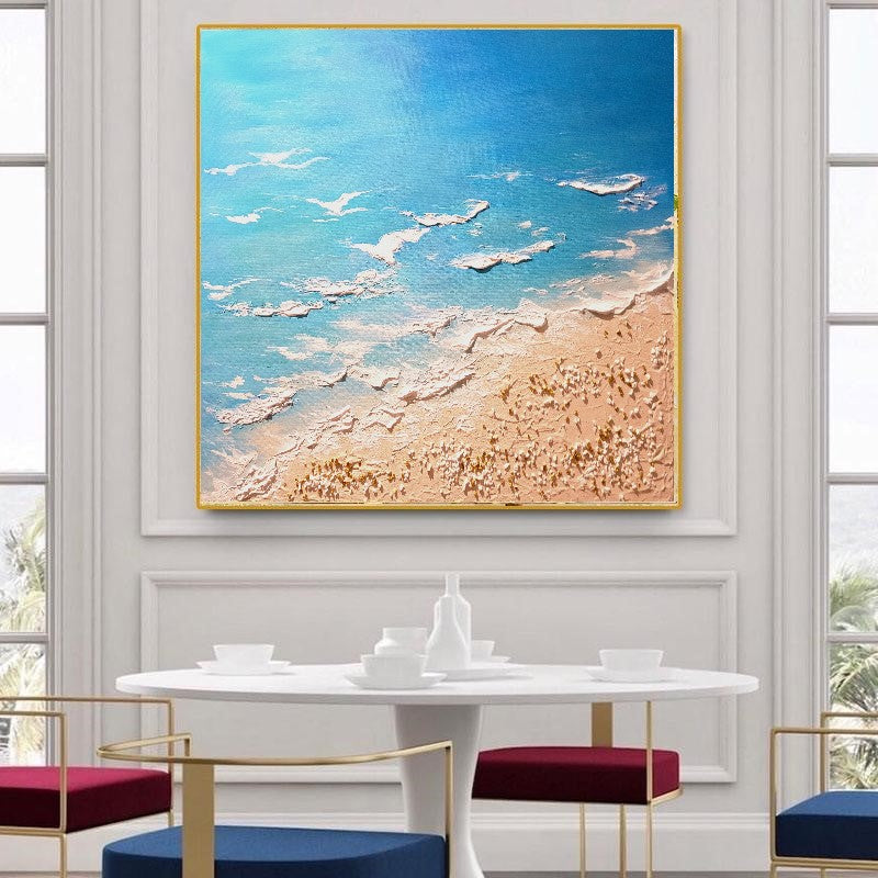 LARGE Modern Textured Wall Art, Seashore Art, Acrylic Painting on Canvas for Bedroom, Living room