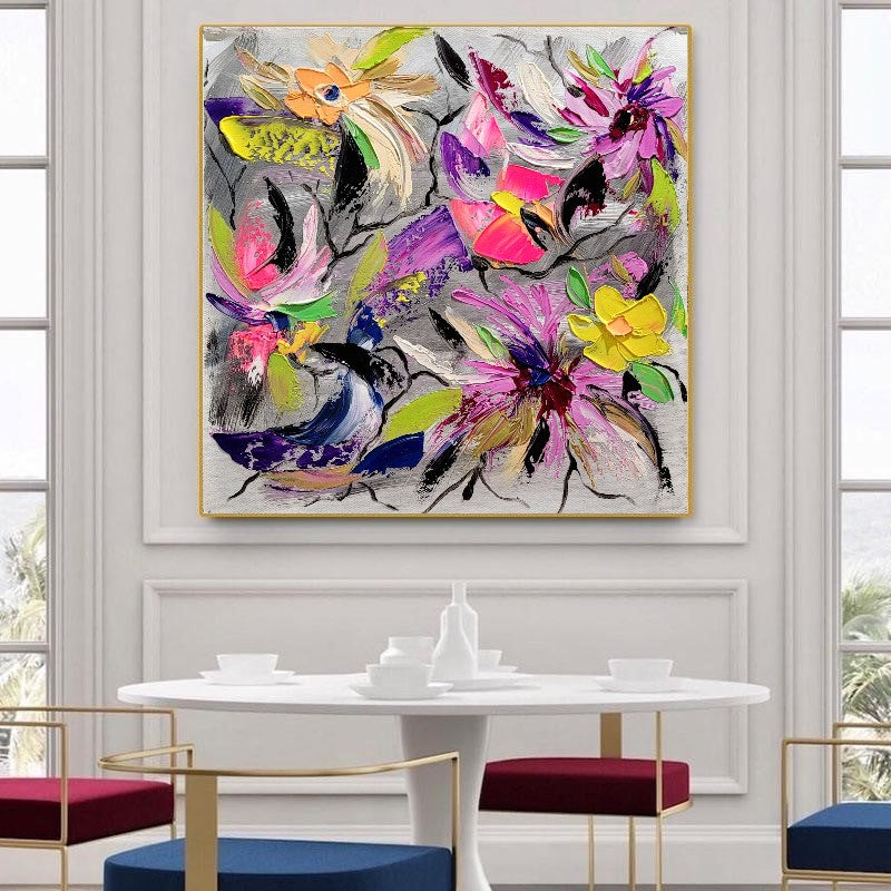 Floral Symphony - Modern Abstract Impasto Oil Painting on Canvas, Colorful Textured Wall Art